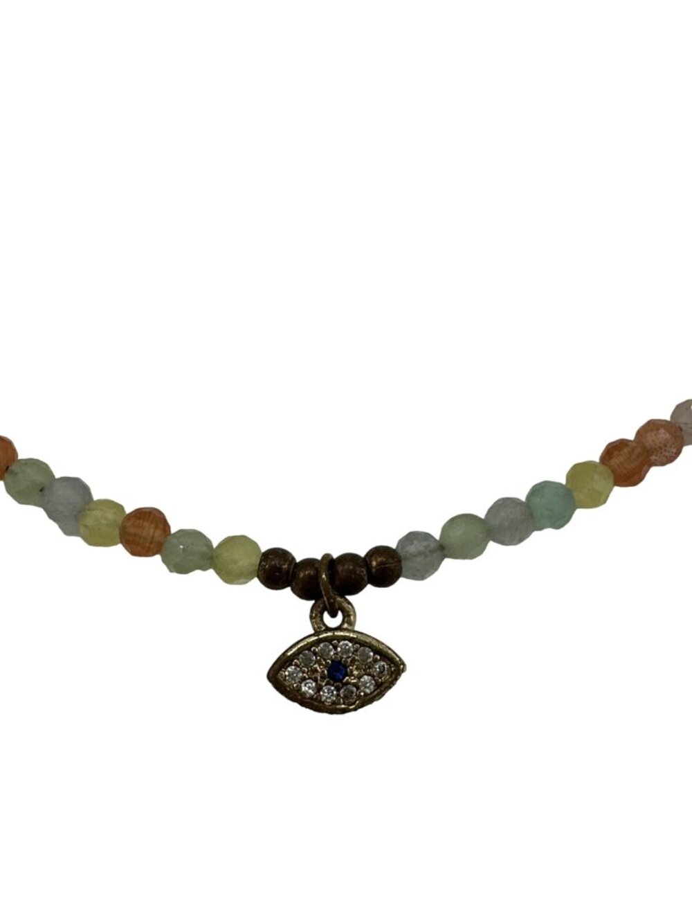 Beaded Choker Necklace Rhinestone Eye Pendant Boho15" Colorful Hippie Dainty
